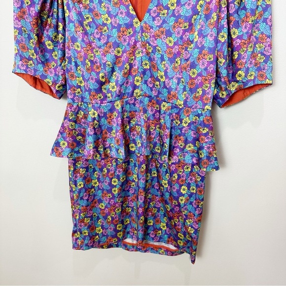 Rotate Birger Christensen Floral Peplum Mini Dress Size 6 80s Cocktail - Picture 5 of 14